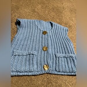 Blue Knit Vest with Gold Buttons